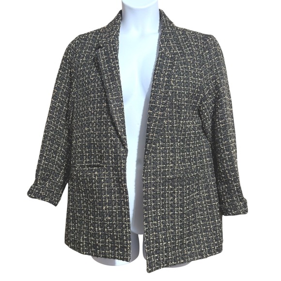 Nanette Lepore Jackets & Blazers - Nanette Lepore Black and Gold Metallic tweed open front blazer - women's Large